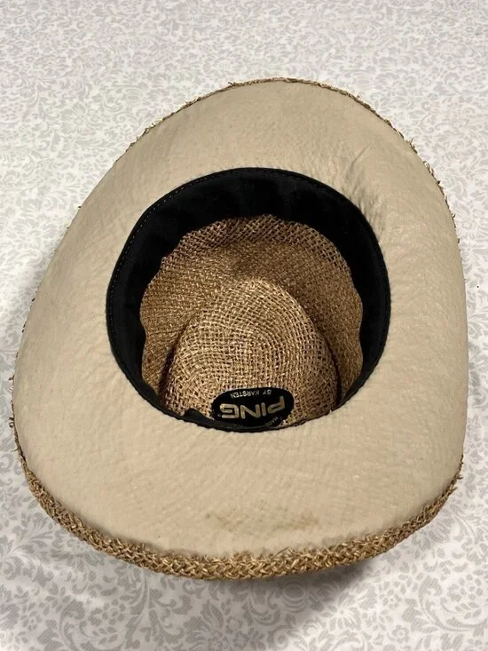 PING Golf Straw Hat USA Made L Embroidered Band Vintage Sun Fedora Mesh Karsten - Picture 10 of 10